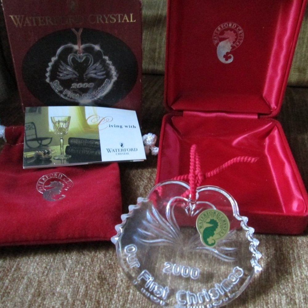 Waterford Crystal 2000 Our First Christmas Double Swans Christmas Ornament NIB